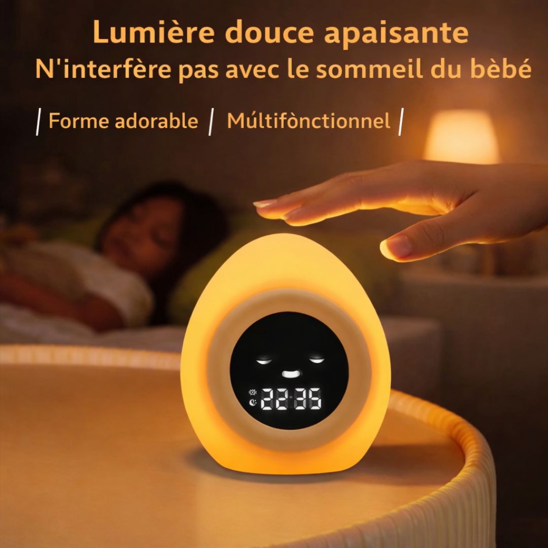 Vue rapprochée du réveil tactile avec écran lumineux