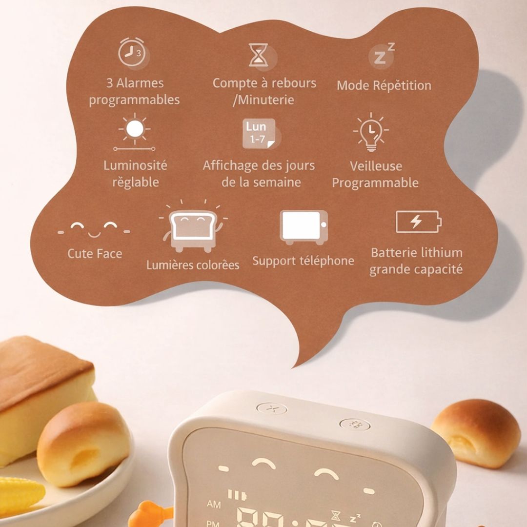 Réveil lumineux avec boutons en silicone visibles