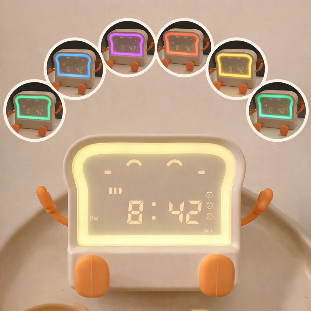 Réveil en forme de toast avec écran LED allumé