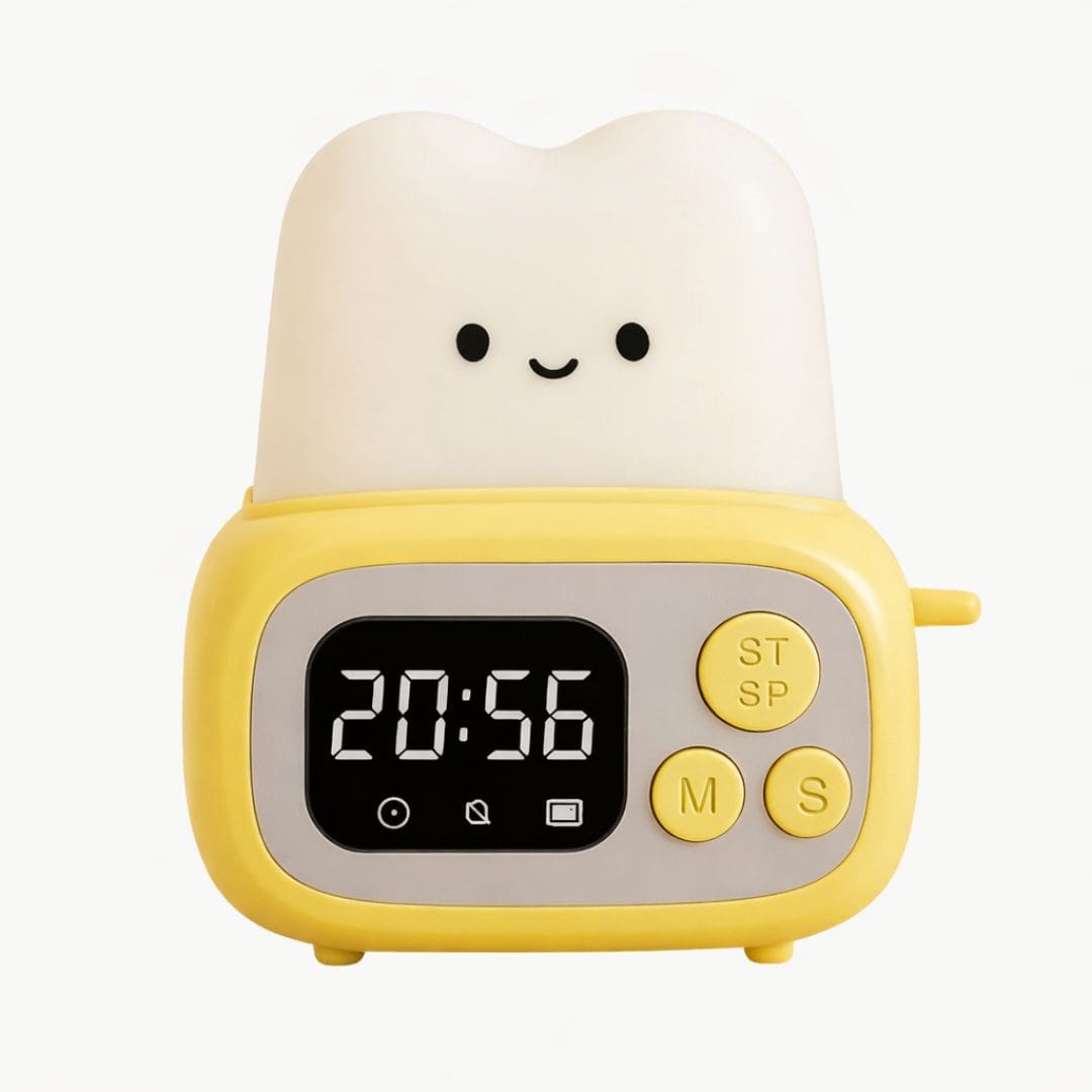 Réveil jaune pour enfant avec écran digital allumé