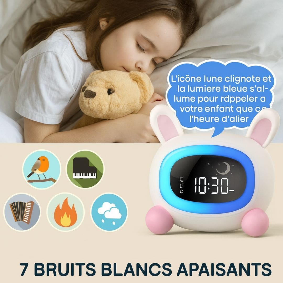 Détail du port USB pour recharger le réveil enfant