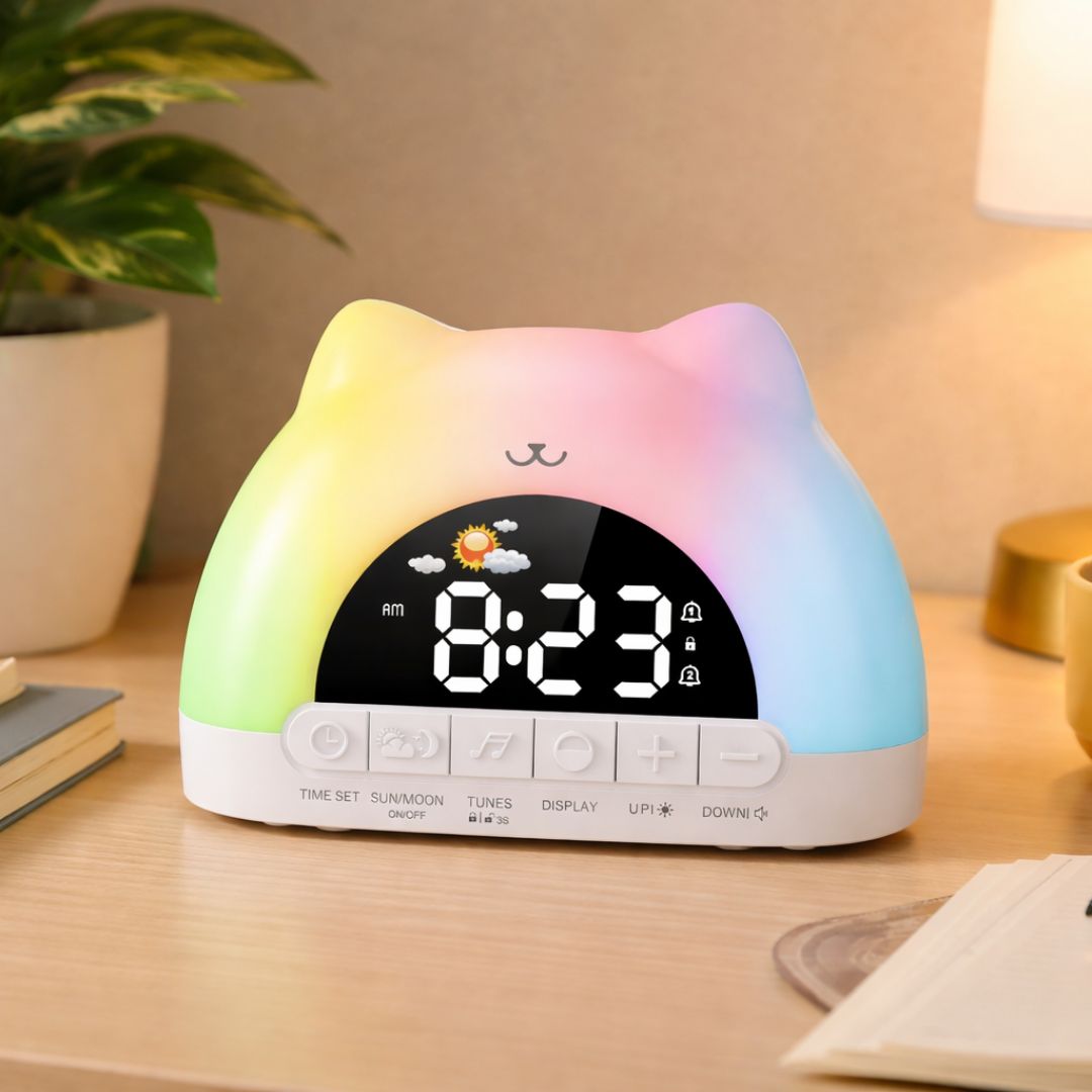 Réveil en forme de chat avec écran LED allumé