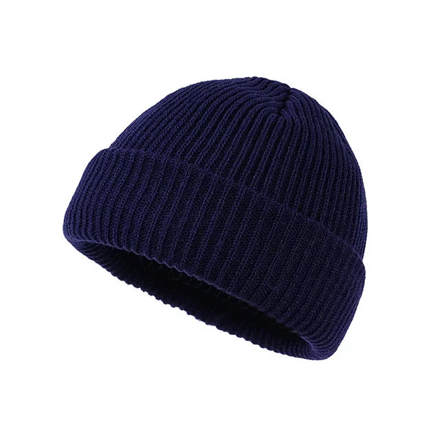 Vue arrière d'un bonnet tricoté, couleur marron foncé
