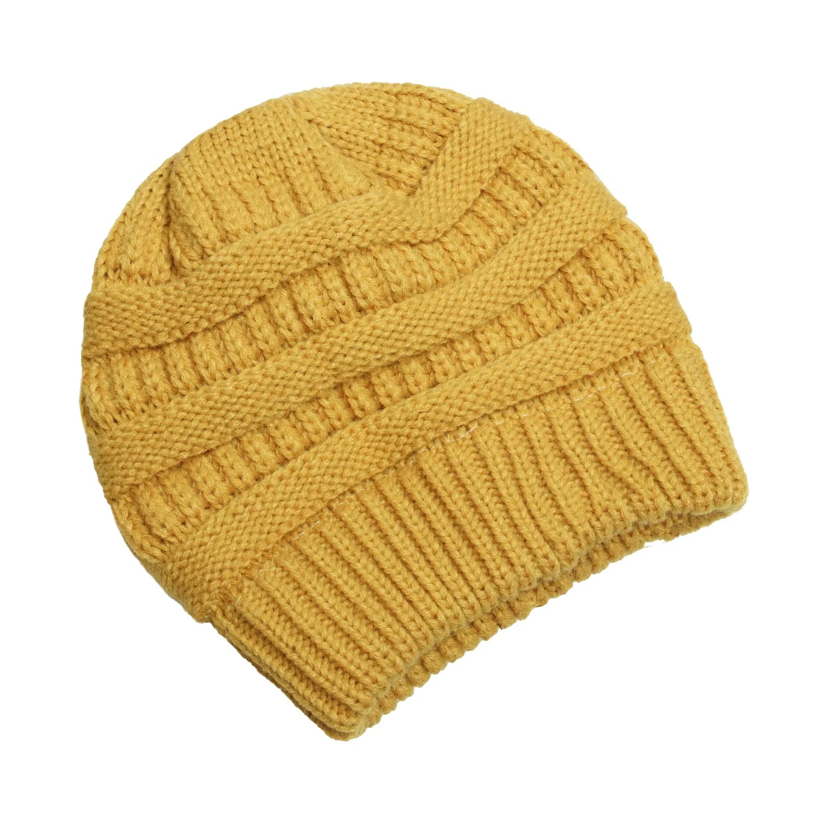 Bonnet en laine torsadée vu de dessus