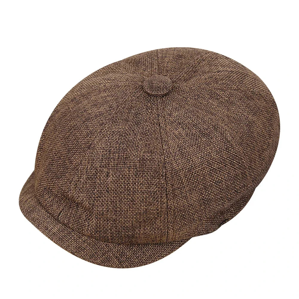 Casquette Gavroche en lin beige avec couture apparente