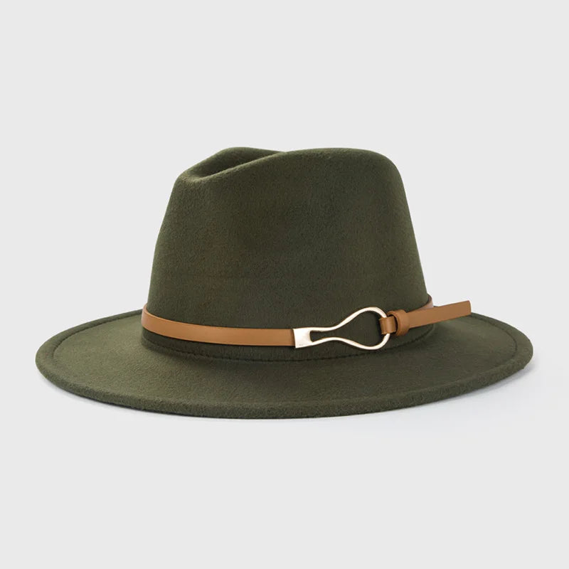 Vue latérale d'un Fedora en laine, soulignant la courbe du bord