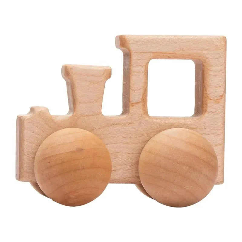 Voiture en bois avec des formes géométriques autour