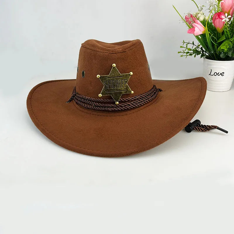 Chapeau cowboy en feutre noir avec bordure rigide
