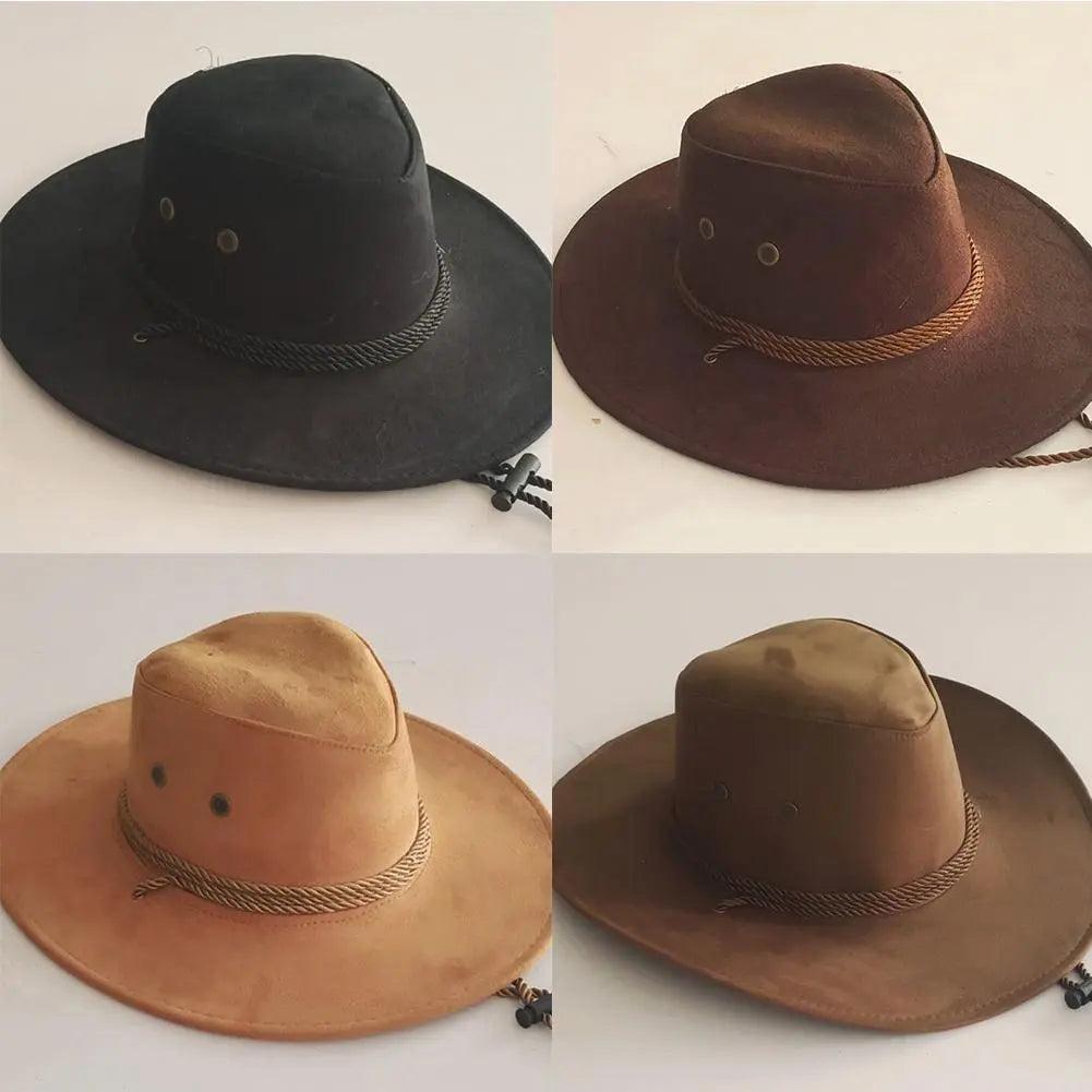 Détail du cordon sur un chapeau cowboy en cuir brun