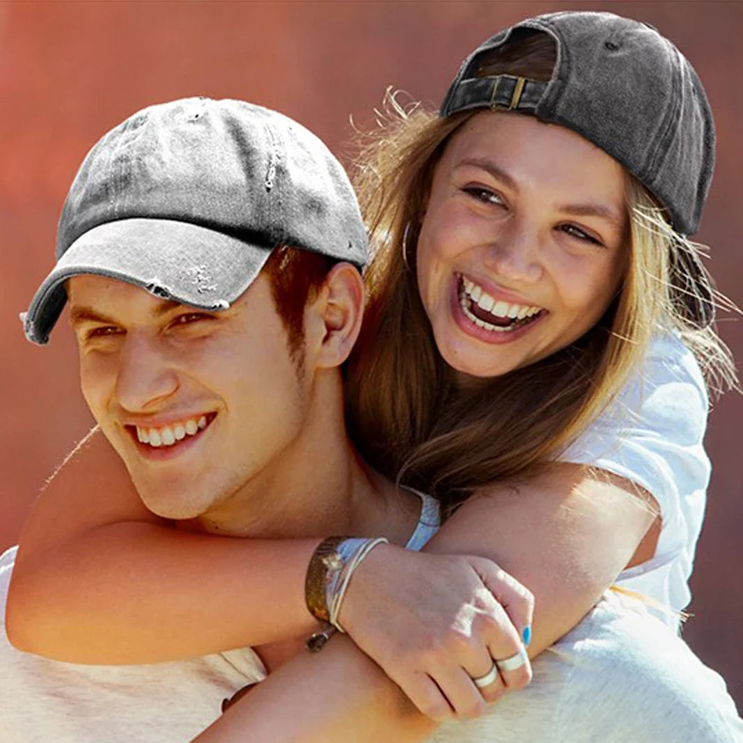 Casquette usée avec visière courbée et design vieilli