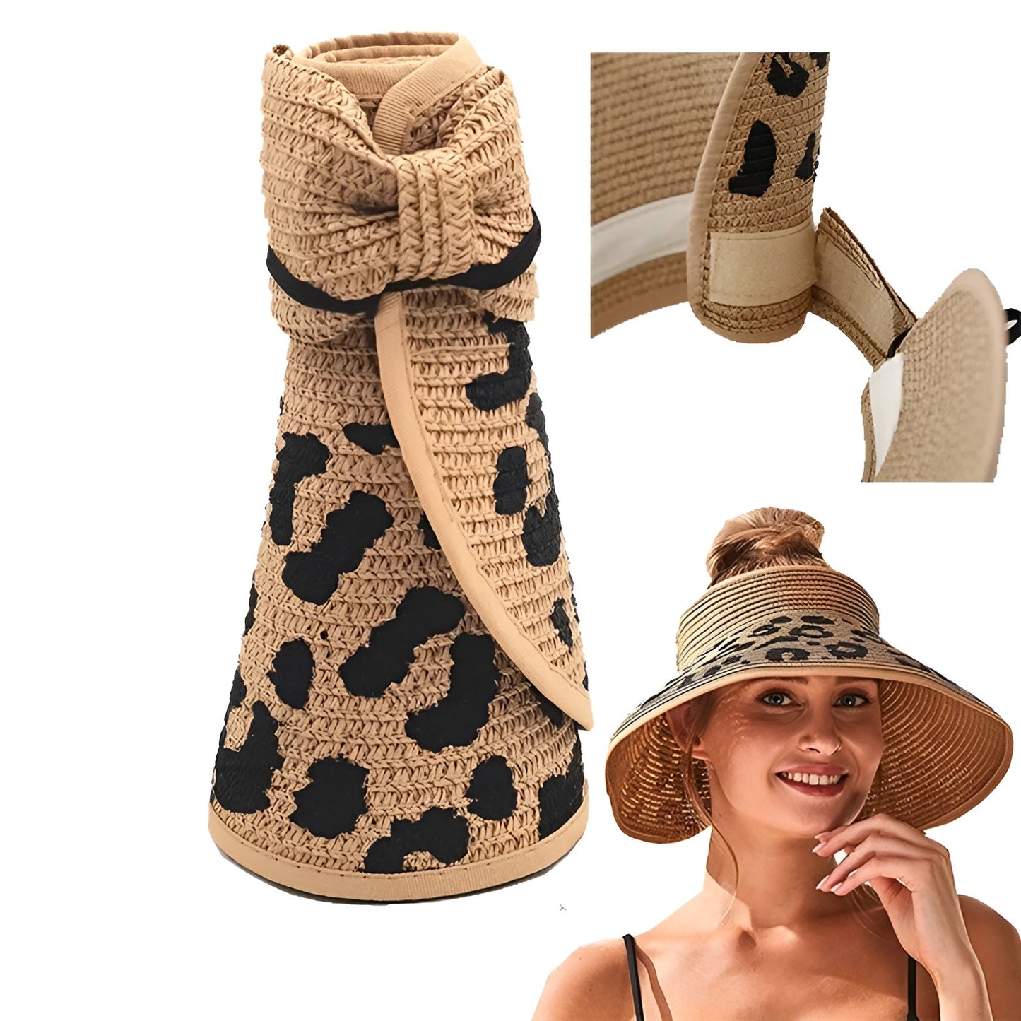 Chapeau de paille avec imprimé sauvage et bord large