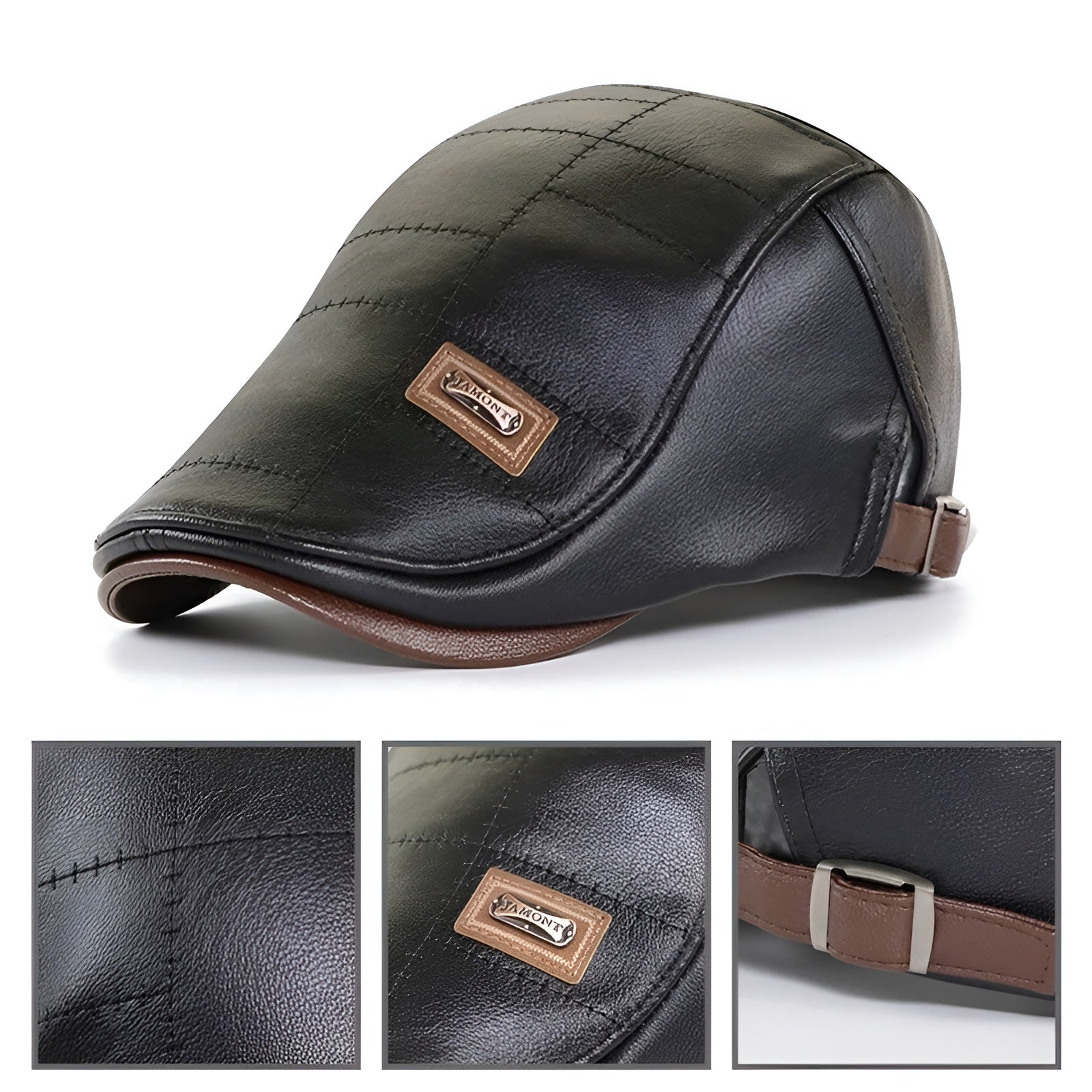 Béret en cuir posé sur une table en bois
