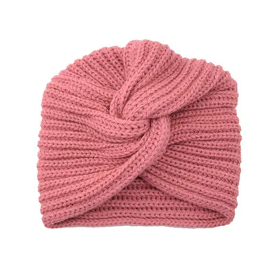 Bonnet en laine, nœud frontal et couleur vive