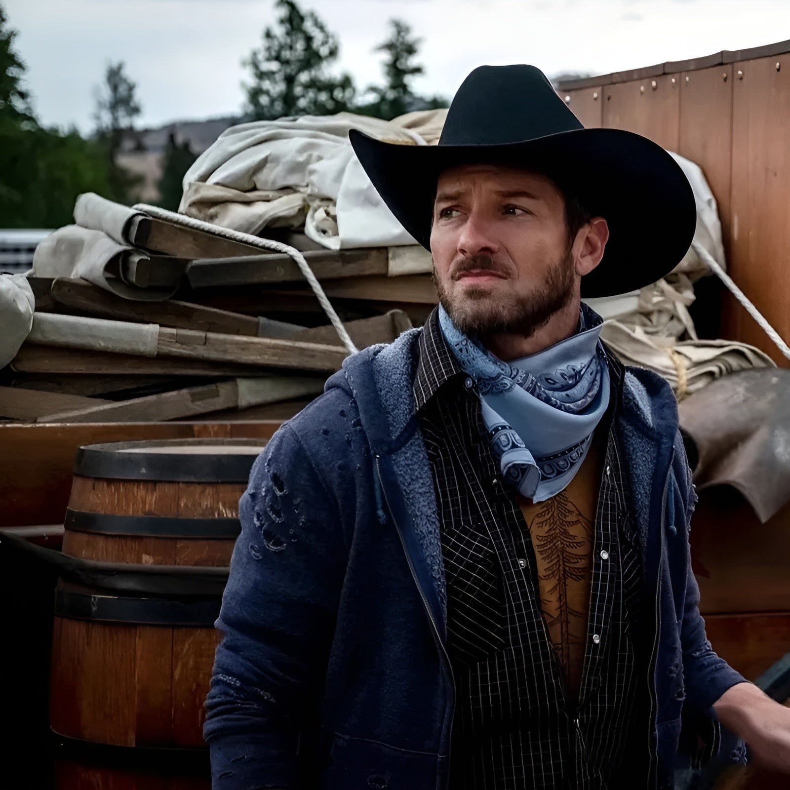 Chapeau cowboy en cuir brun avec large bordure