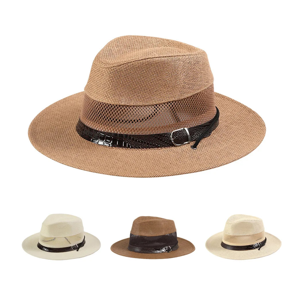 Vue de côté du chapeau Panama, détail en simili cuir