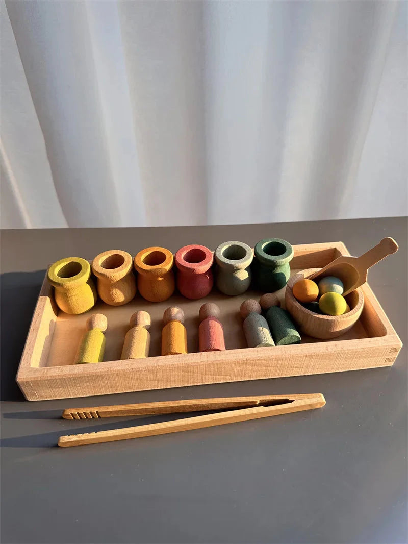 Plateau de jeu avec accessoires Montessori en bois
