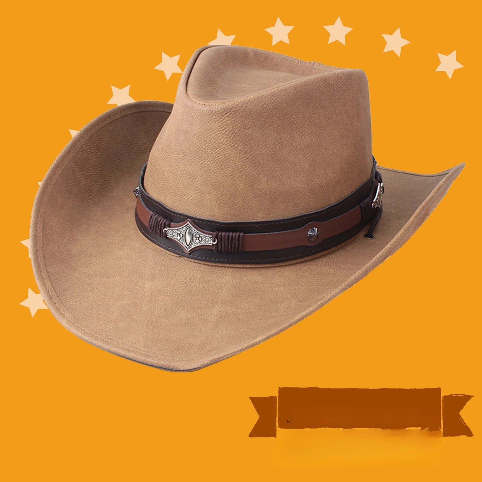 Chapeau cowboy noir avec texture en cuir visible