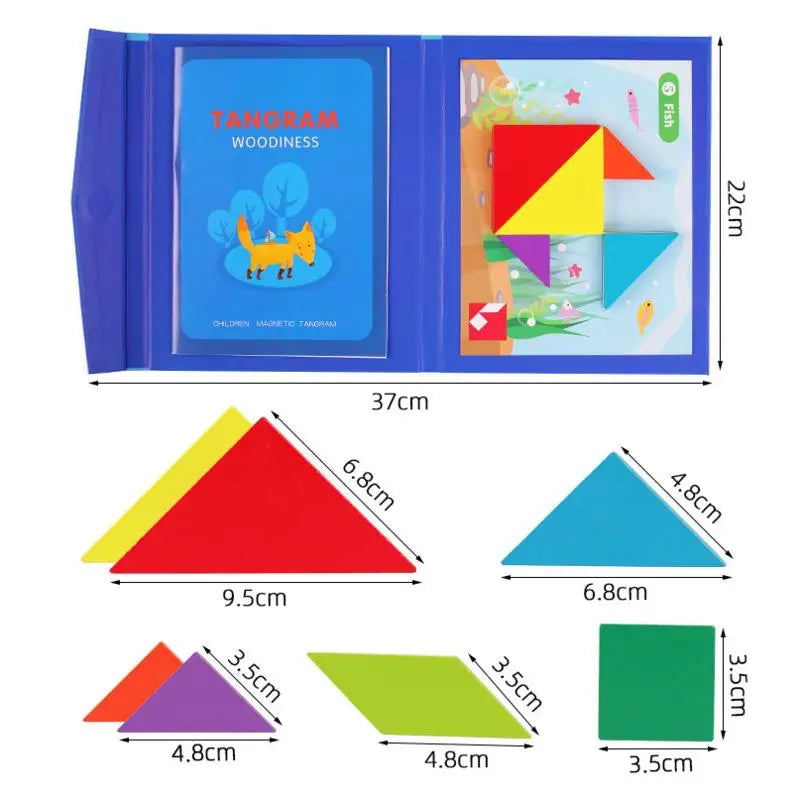 Enfant jouant avec un tangram magnétique, concentré sur le puzzle