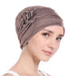 Bonnet marron lisse pour chimiothérapie, vue de côté