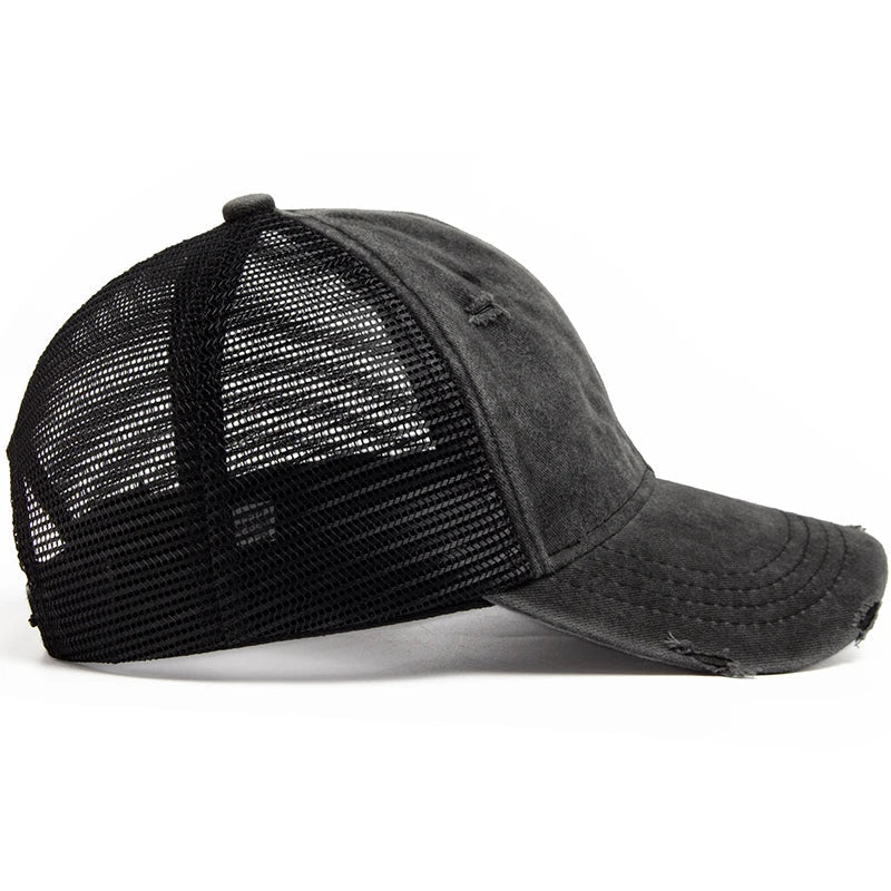 Casquette délavée avec visière incurvée et dos en maille