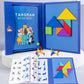 Tangram magnétique rangé dans un carnet pratique pour le transport