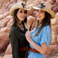 Chapeau cowboy en cuir brun avec large bordure