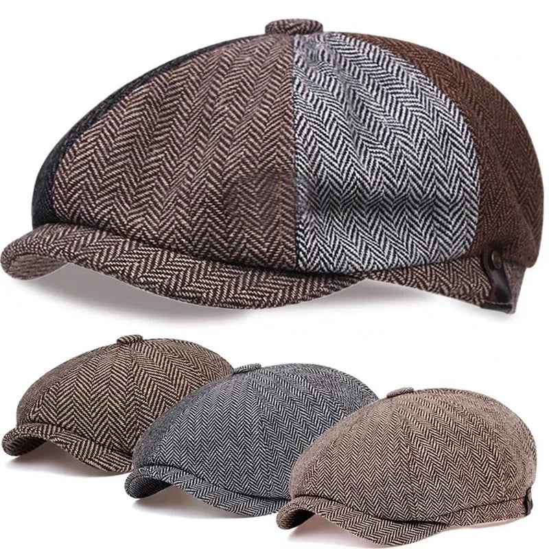 Vue de côté d'une casquette rétro en tweed marron