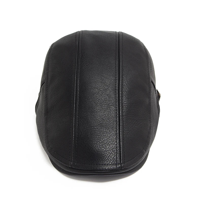 Béret en cuir avec doublure intérieure visible
