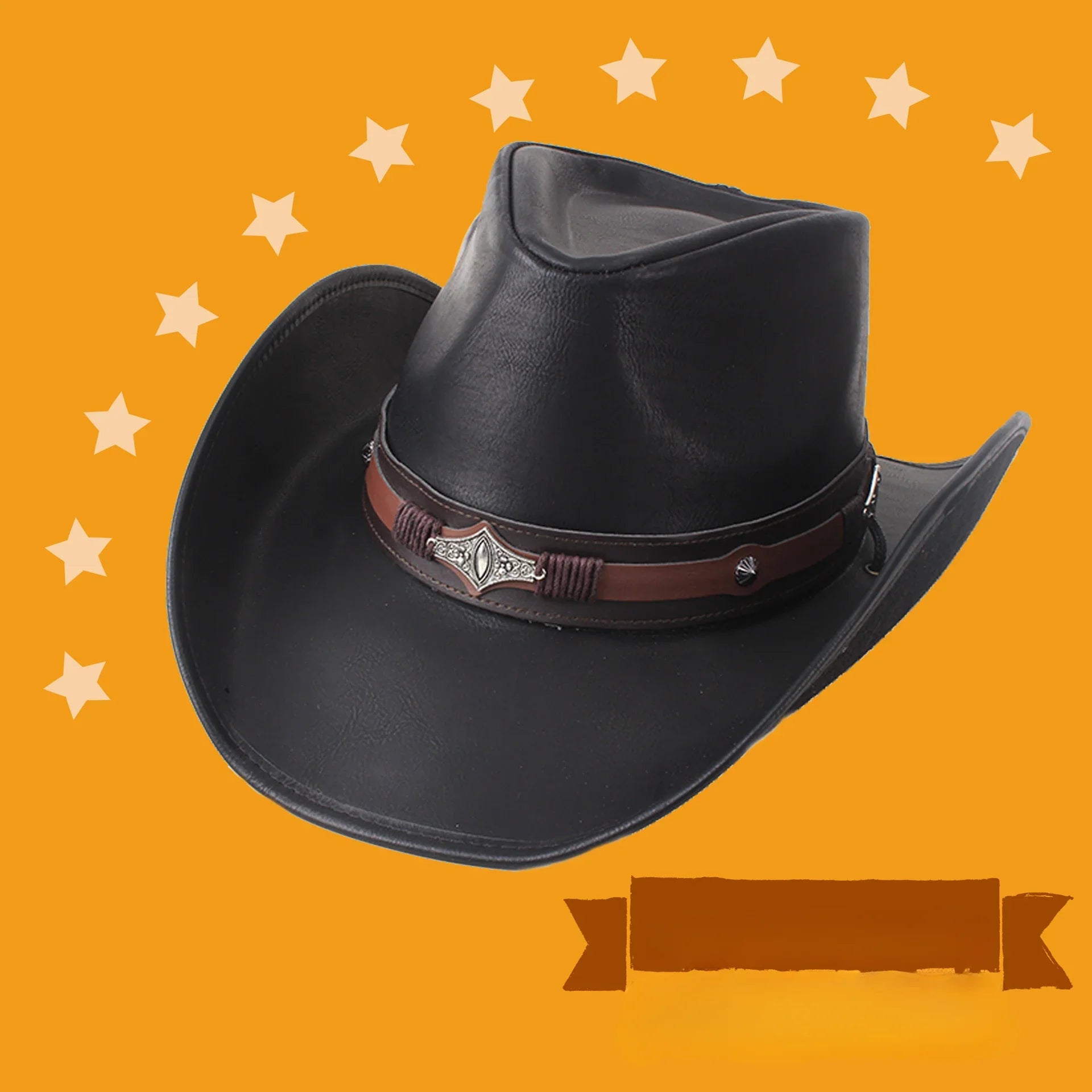 Détail du cordon sur un chapeau cowboy en cuir