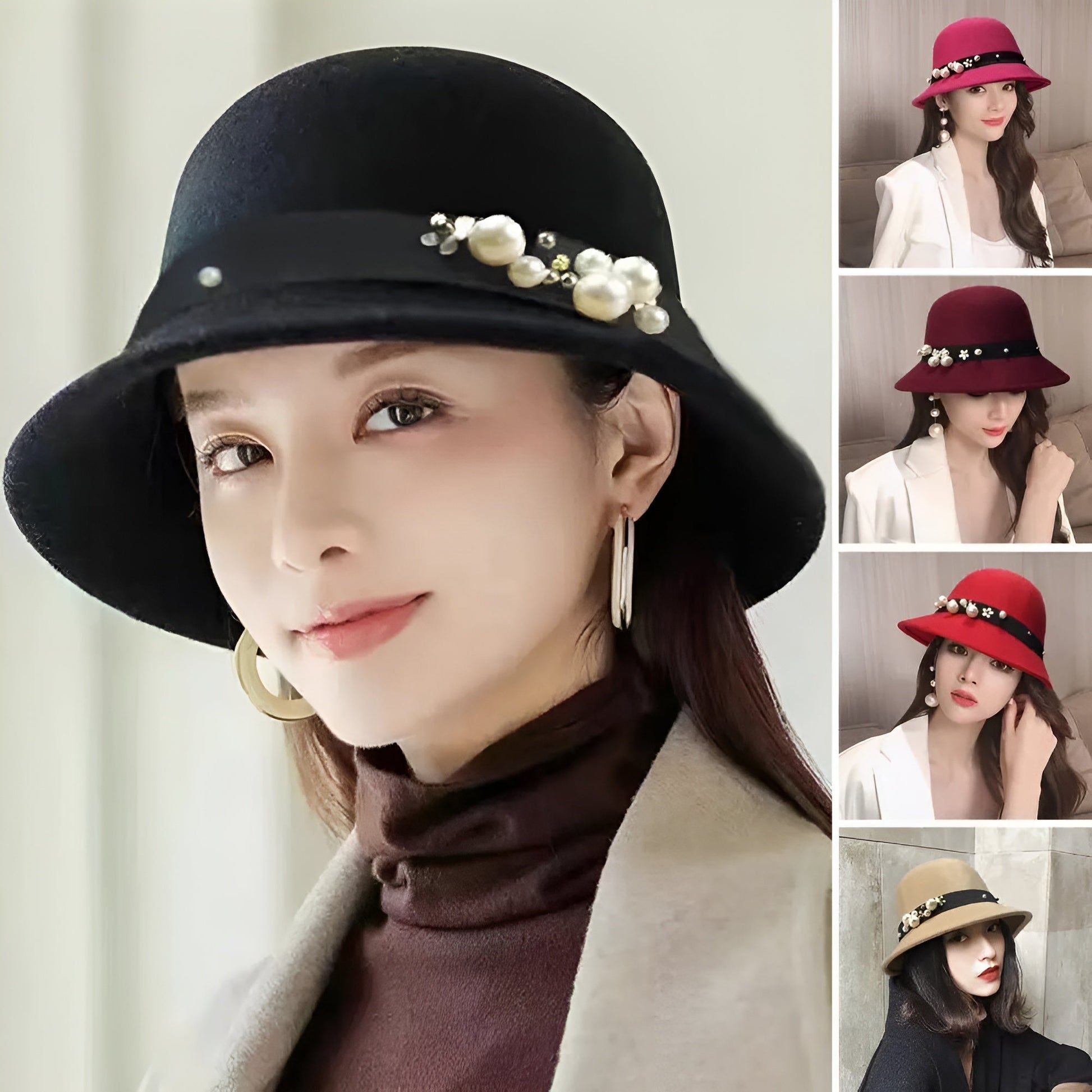 Chapeau cloche chic en feutre avec ruban décoratif
