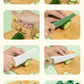 Enfant utilisant un couteau en bois pour couper des légumes