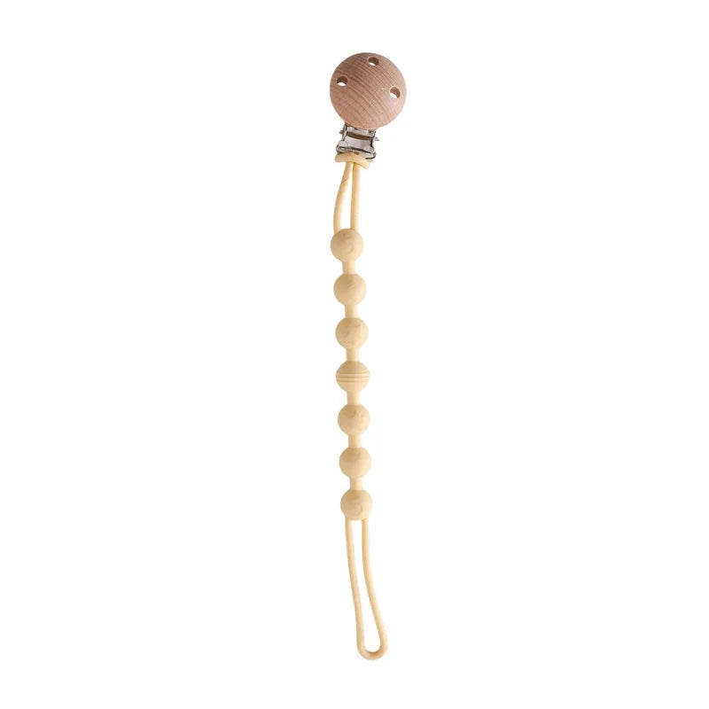 Attache sucette en bois et silicone avec clip sécurisé