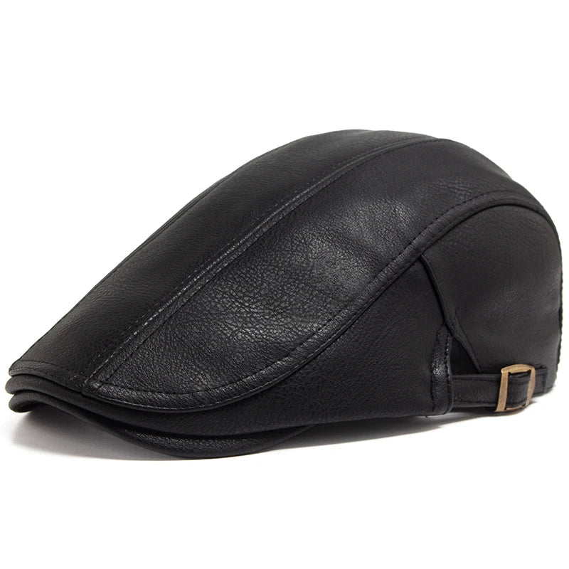 Vue arrière d'un béret en cuir ajustable