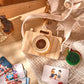 Appareil photo en bois avec sangle en tissu coloré