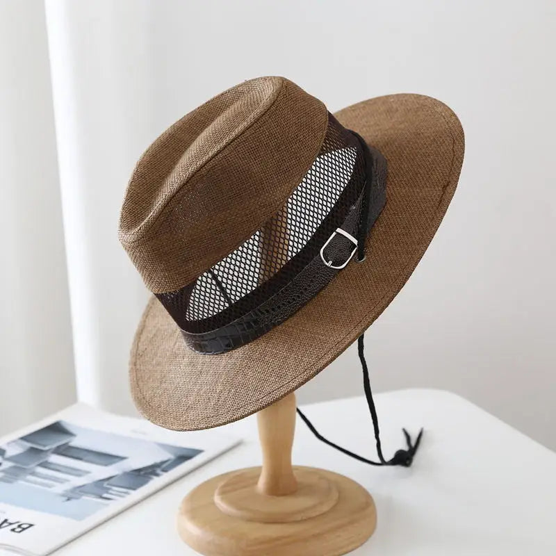 Vue arrière du chapeau Panama, boucle décorative visible