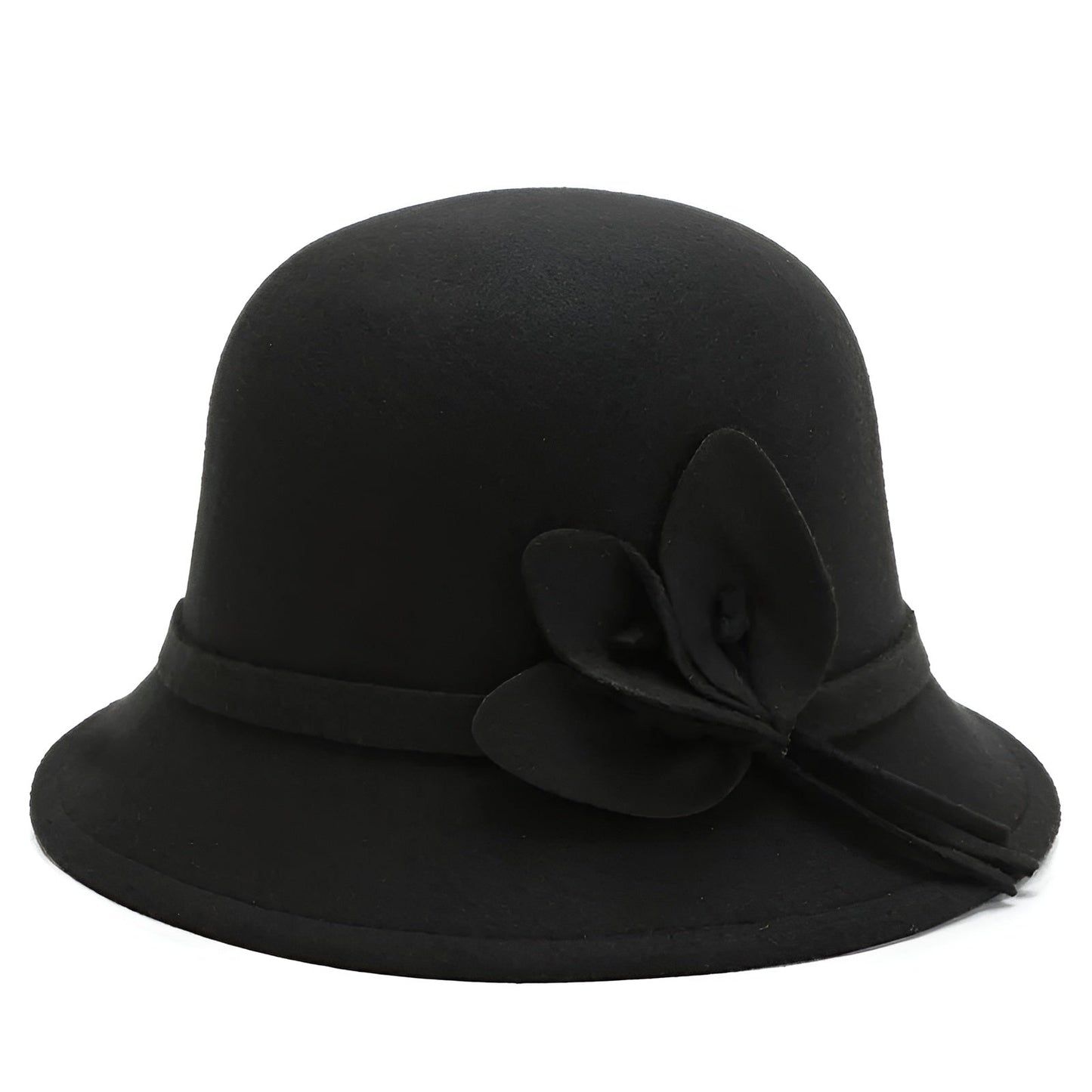 Chapeau cloche avec motif floral, fond uni