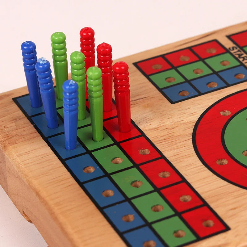 Plateau de cribbage en bois plié avec pions colorés