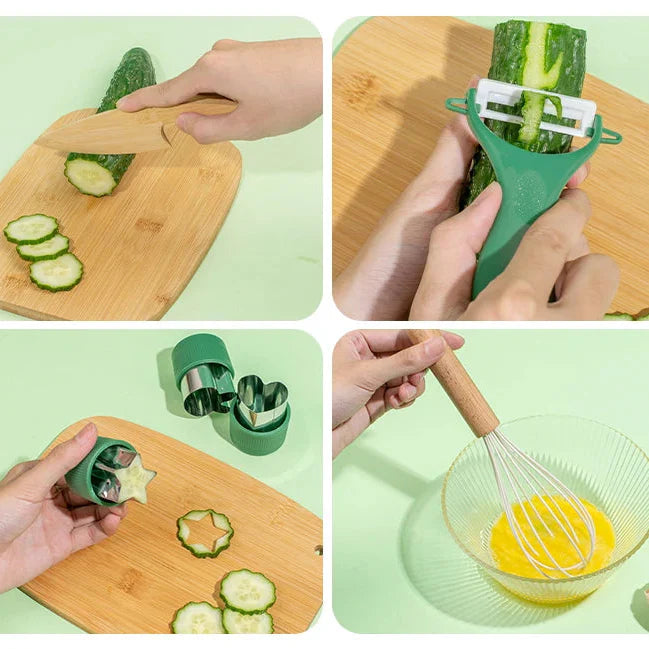 Ensemble d'ustensiles de cuisine en bois sur une table