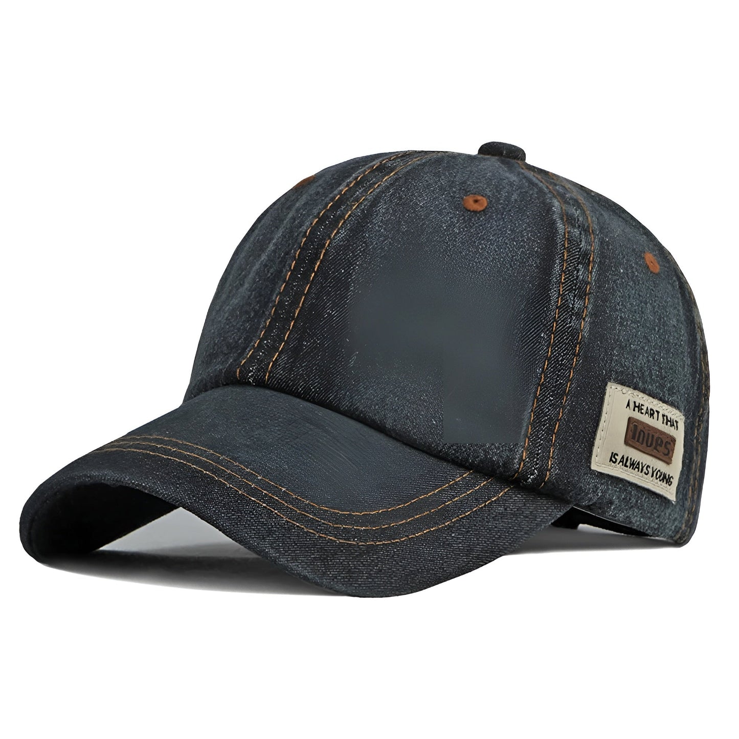 Casquette denim sur fond neutre, vue de dessus