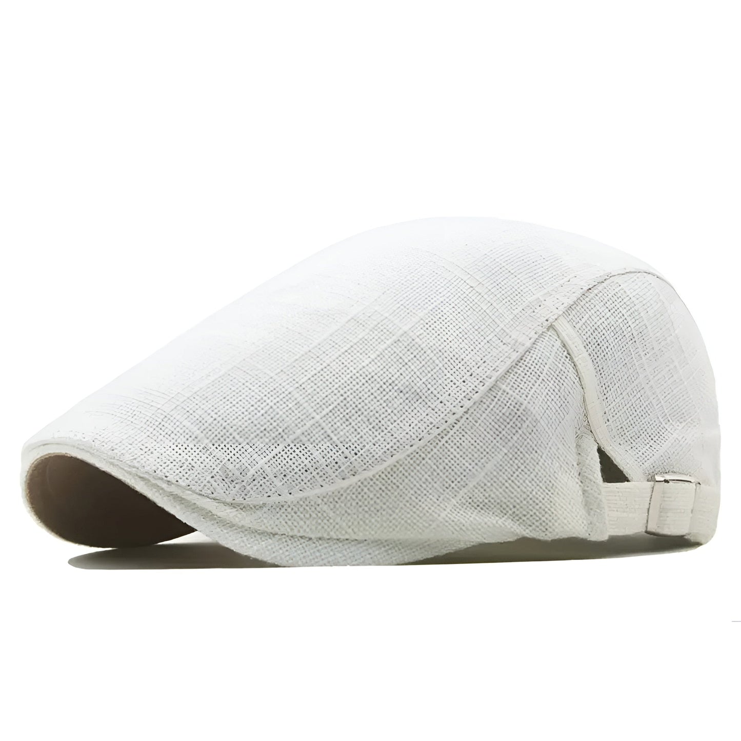 Détail du tissu en lin d'un béret, couture visible