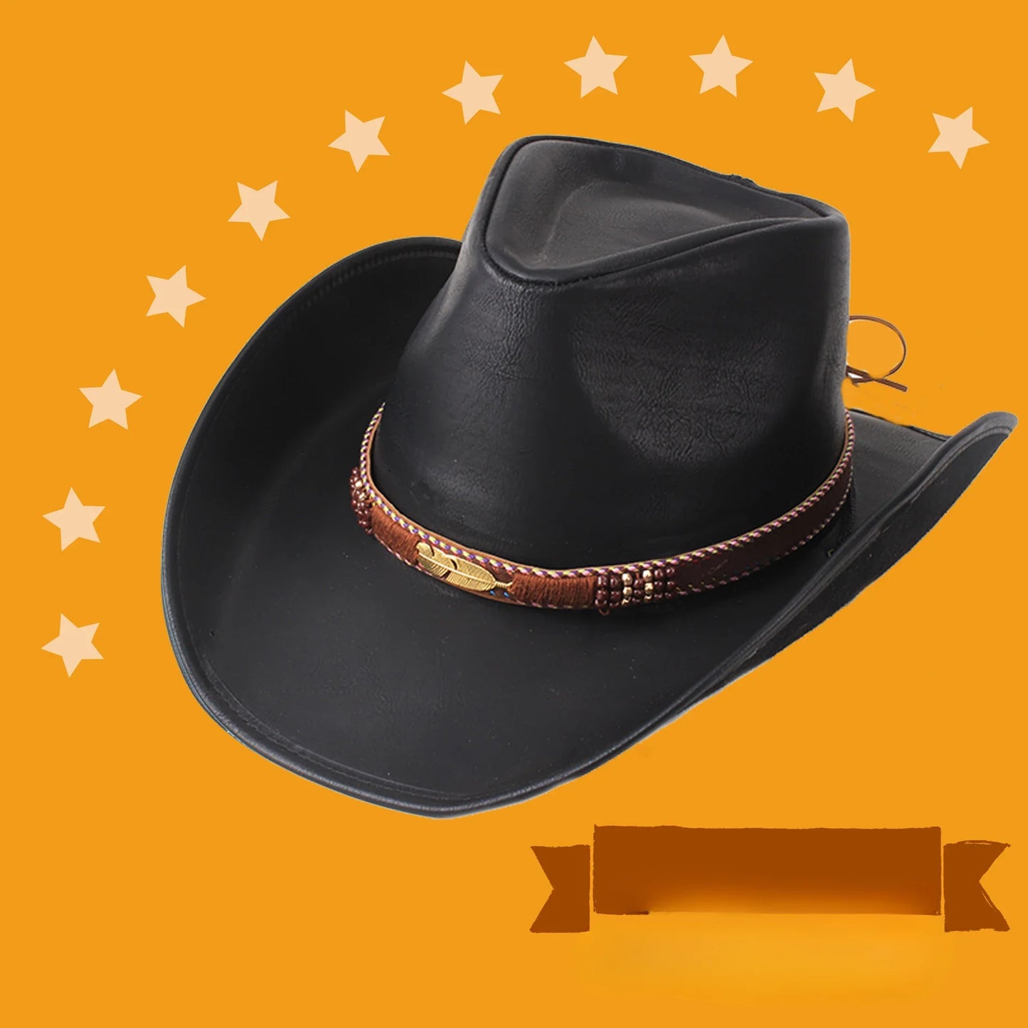Chapeau cowboy noir avec ombre sur le sol