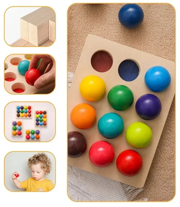 Ensemble de boules en bois colorées pour éveil sensoriel