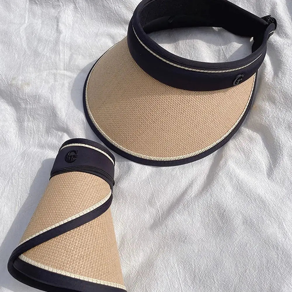 Chapeau de paille pliable avec ruban noir