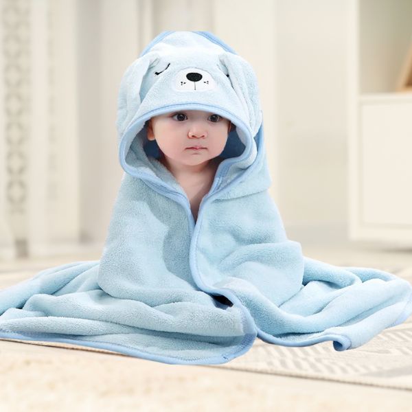 Serviette enfant avec capuche chien bleu ciel moelleuse