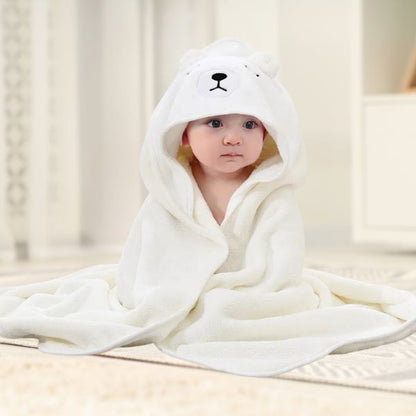Serviette enfant avec capuche ours blanc, douce et chaude