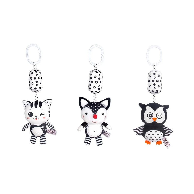Ensemble de 3 hochets en coton avec animaux variés