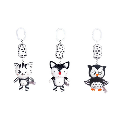 Ensemble de 3 hochets en coton avec animaux variés