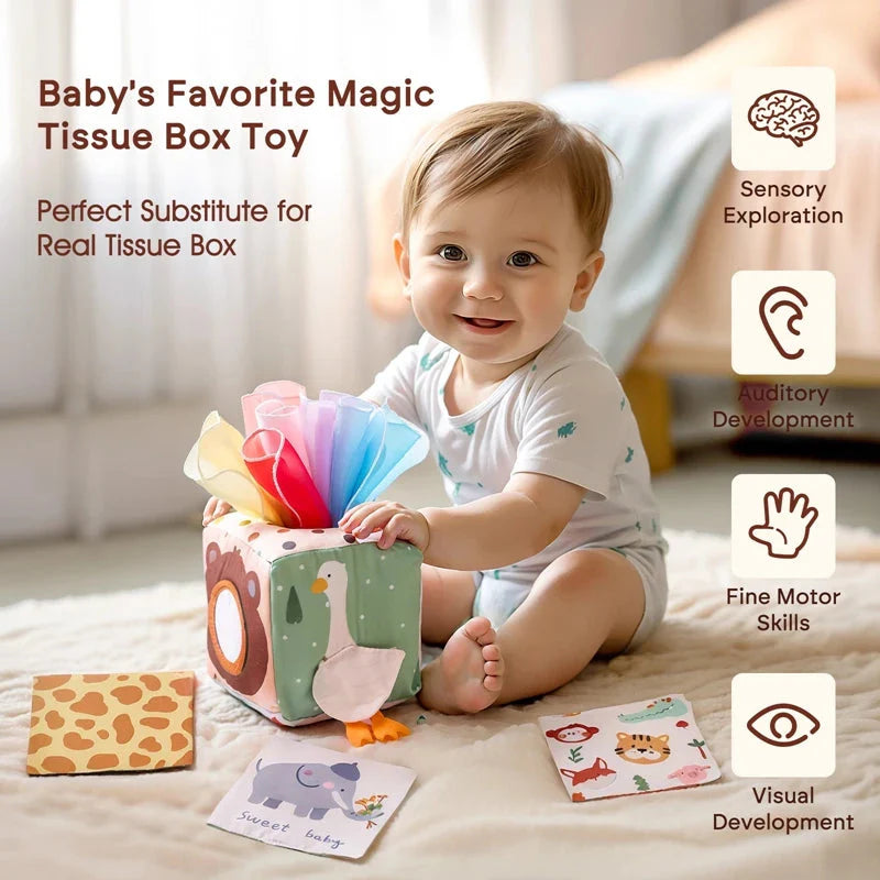 Boîte à mouchoirs Montessori en coton doux pour bébé