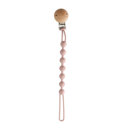 Attache sucette en bois avec perles de différentes tailles