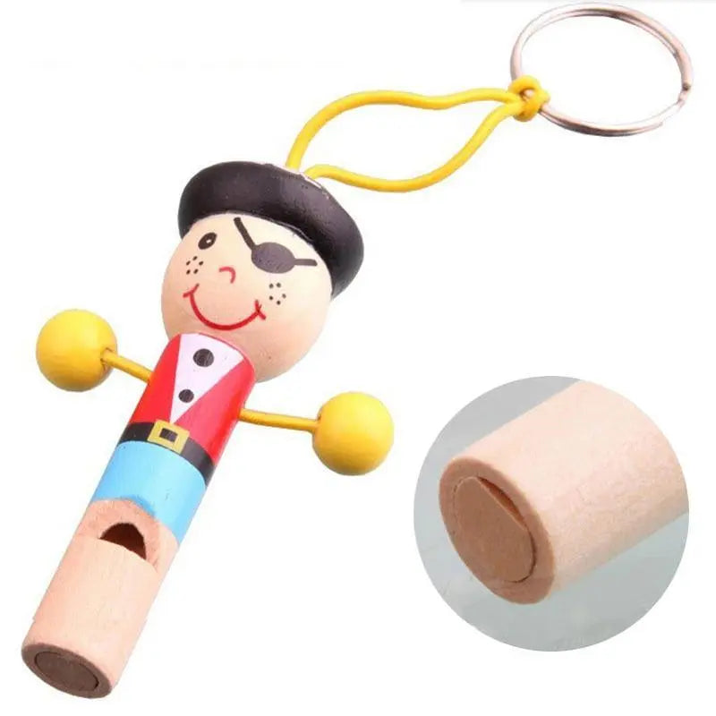 Sifflet en bois pour enfant, décoré d'un dessin de pirate